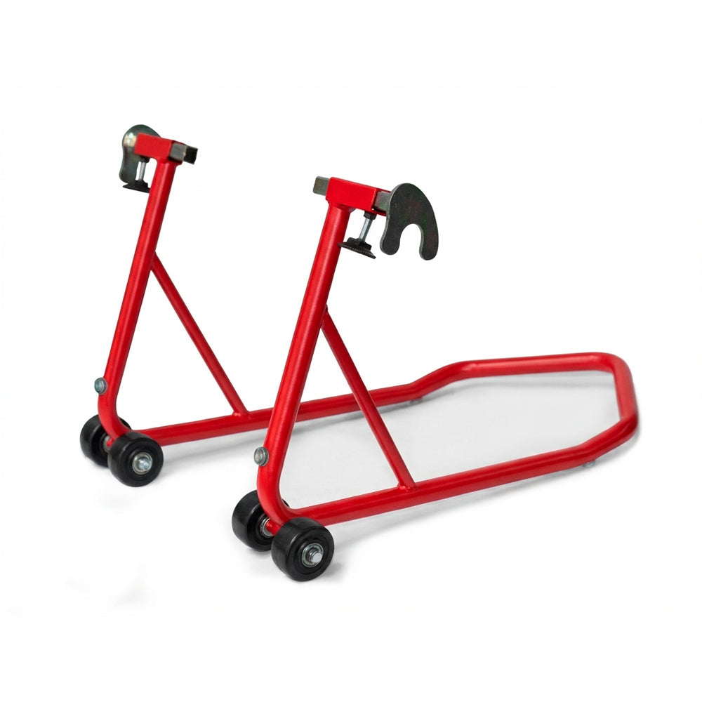 CABALLETE SOPORTE PARA MOTO DOBLE RUEDA ROJO SPOOL
