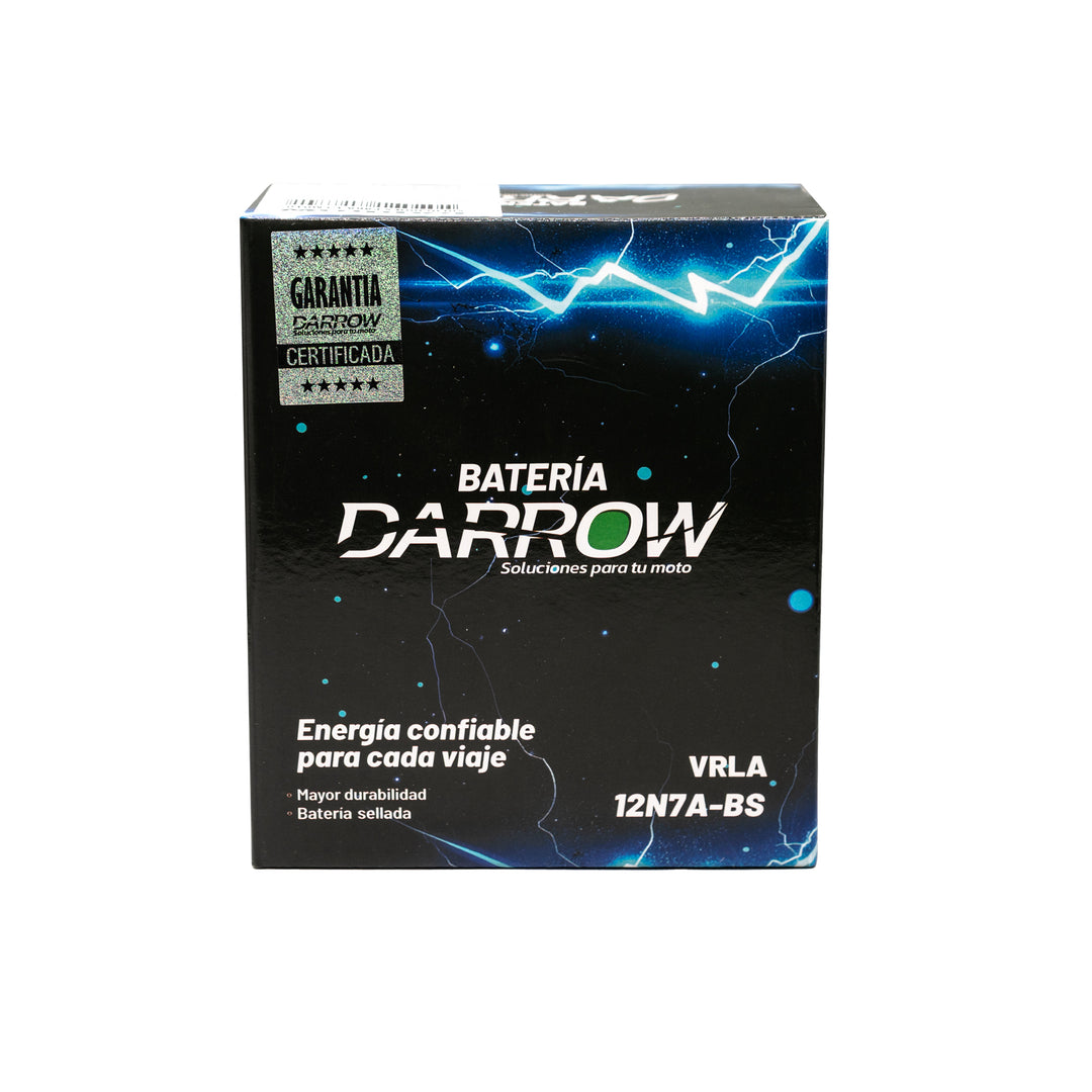 BATERIA 12N7A-BS 180S/ELITE 125/CB190/XR190/XRE190/CBR250/CBX250 TW1STER/XR250 TORNADO/XR250/XRE300/KLX150/KDX250S/DR-150/XTZ250/FZ25/XMAX/YZF R3/MT03